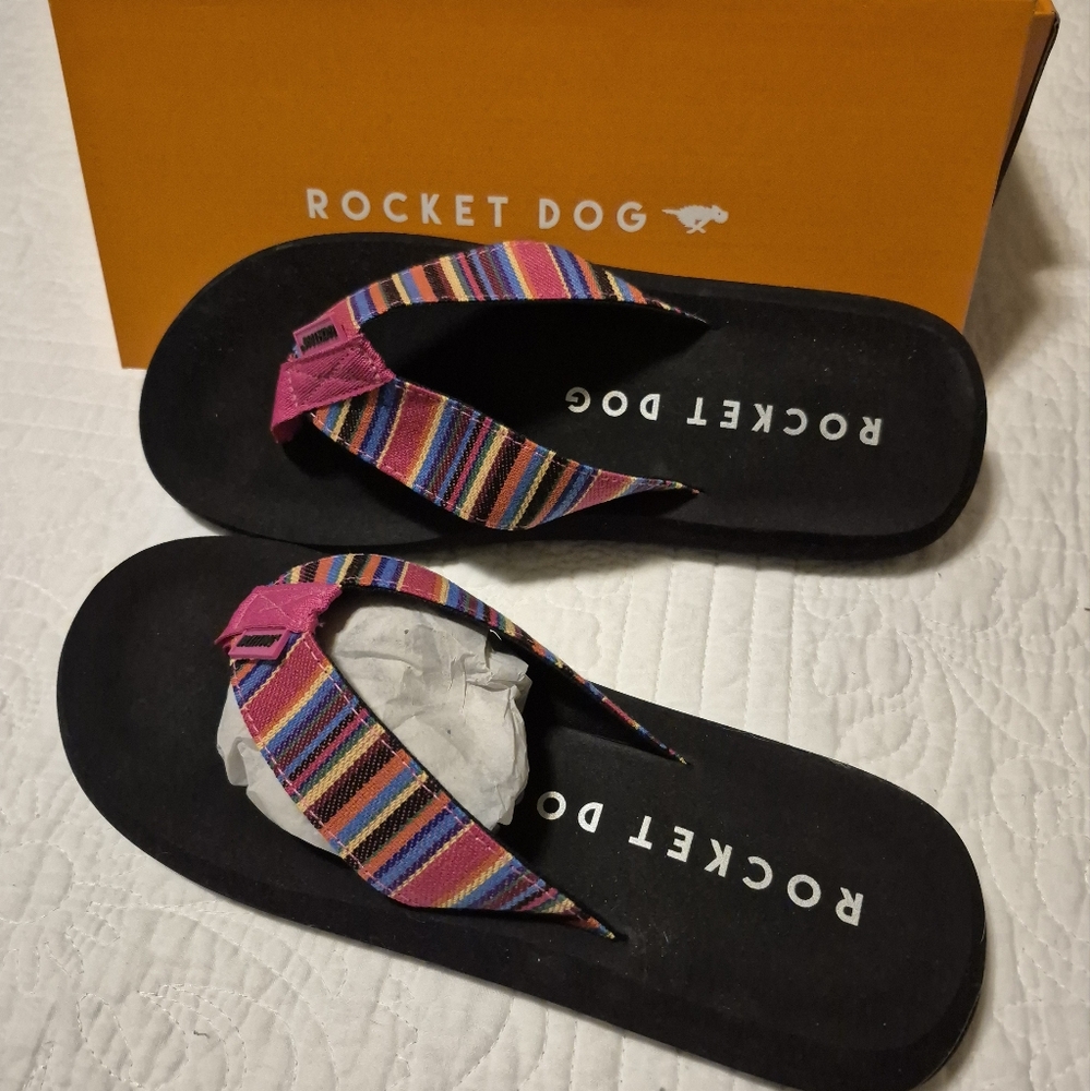Rocket Dog Black and Pink Sandals Vibrant Stripes